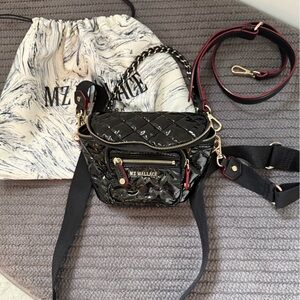 MZ Wallace Black Quilted Crossbody with Red Trim